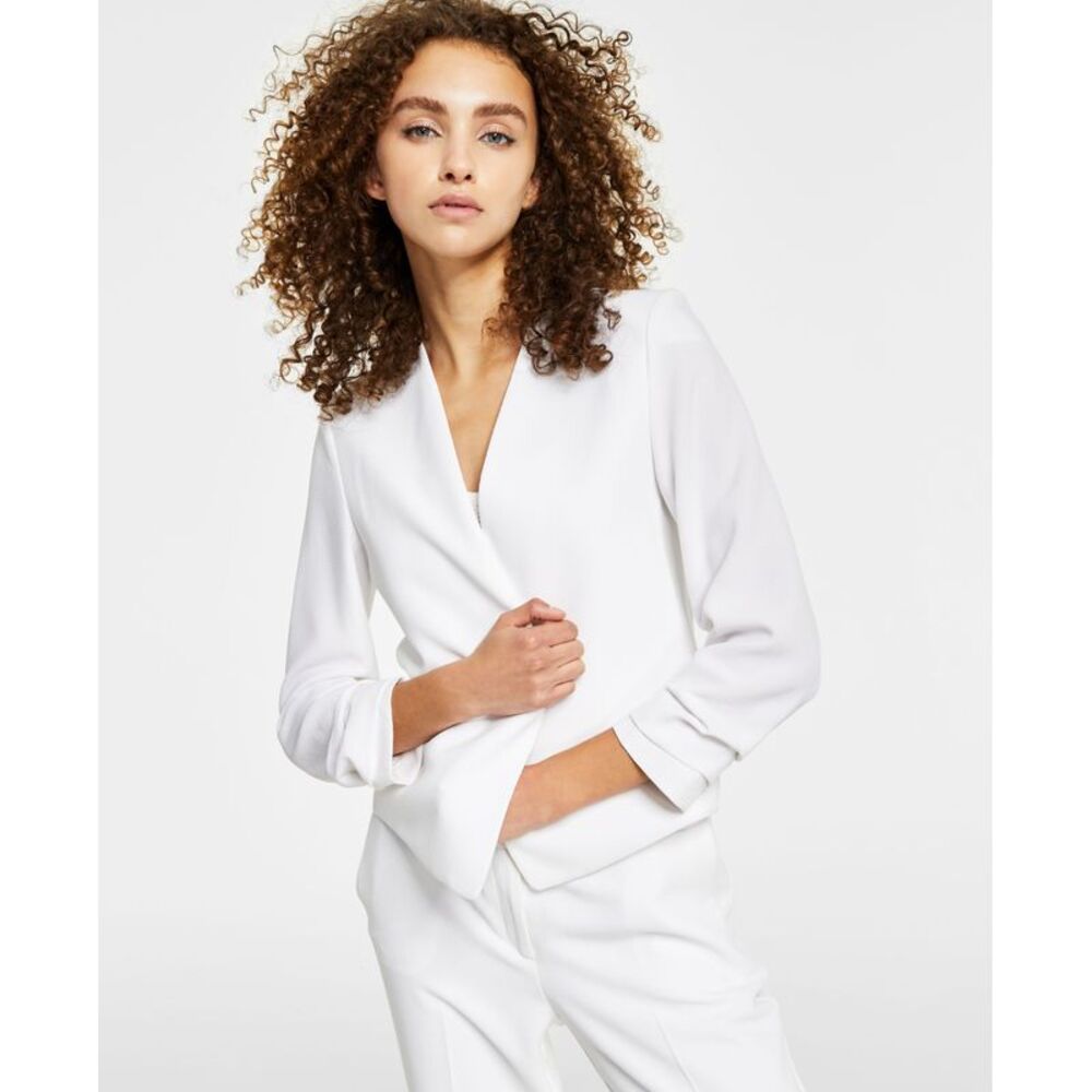 Bar III Ruched Sleeve Open Front Jacket